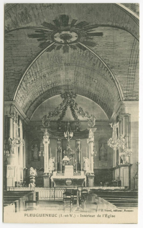 Carte postale ancienne Pleugueneuc (I.-et-V.) - Intérieur de l'Eglise