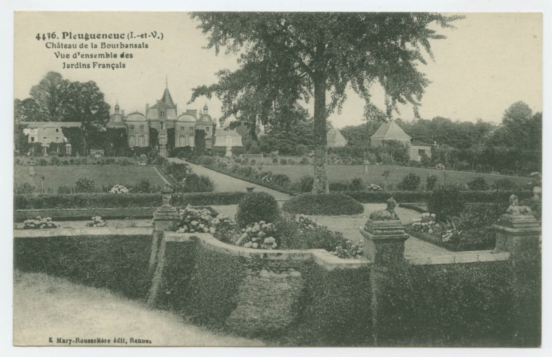 Carte postale ancienne 4436. Pleugueneuc (I.-et-V.) - Château de la Bourbansais  Vue d'ensemble des jardins Français