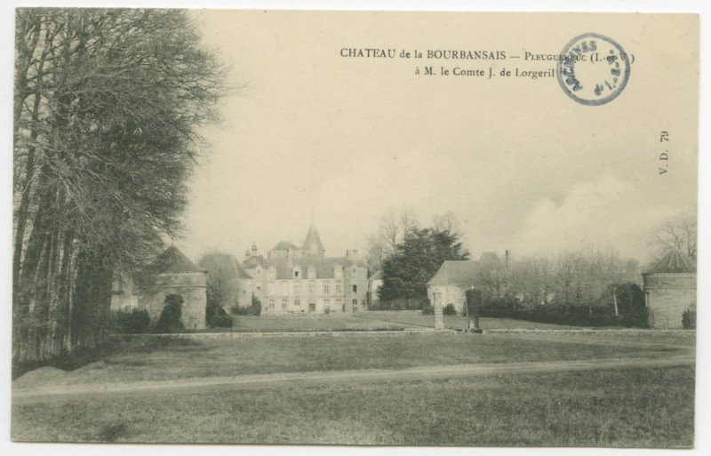Carte postale ancienne Chateau de la Bourbansais -  Pleugueneuc (I.-et-V.)  à M. le Comte J. de Lorgeril. 79