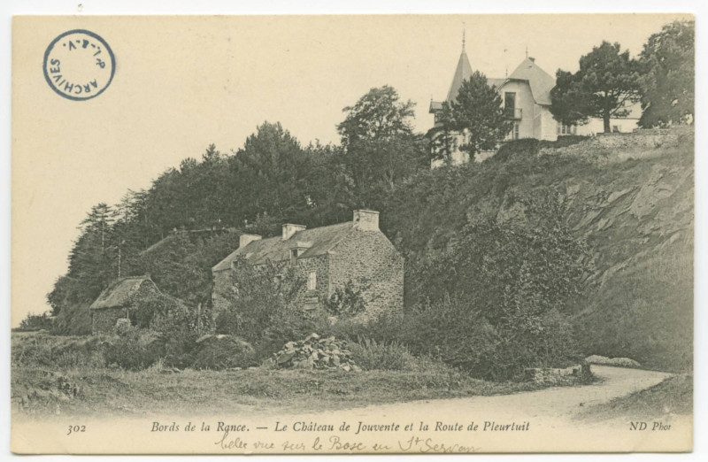 Carte postale ancienne 302   Bords de la Rance.- Le Château de Jouvente et la route de  Pleurtuit.