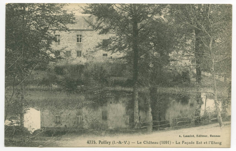 Carte postale ancienne 4775. Poilley (I.-et-V.) - Le château (1091) - la façade est et l'étang.