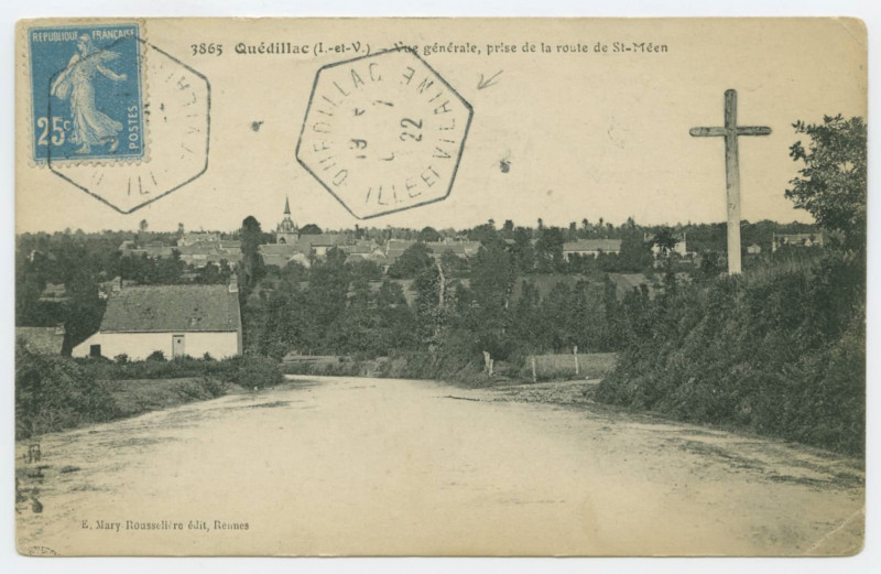 Carte postale ancienne 3865  Quédillac (I.-et-V.) - Vue GENERALE, prise de la route de St Meen.