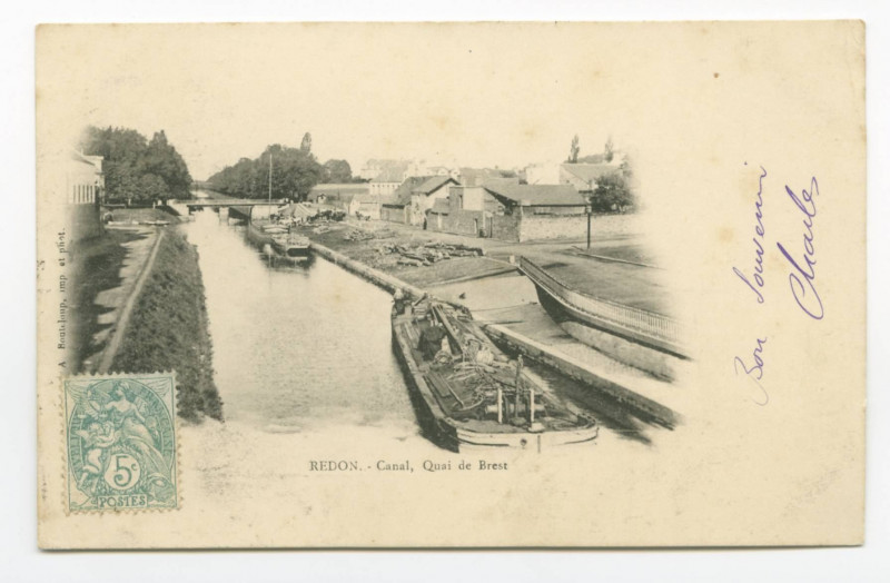 Carte postale ancienne Redon.- Canal, Quai de Brest