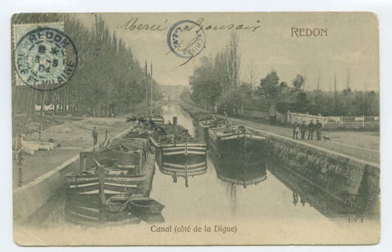 Carte postale ancienne Redon -  Canal (côté Digue) à Saint-Nicolas-de-Redon