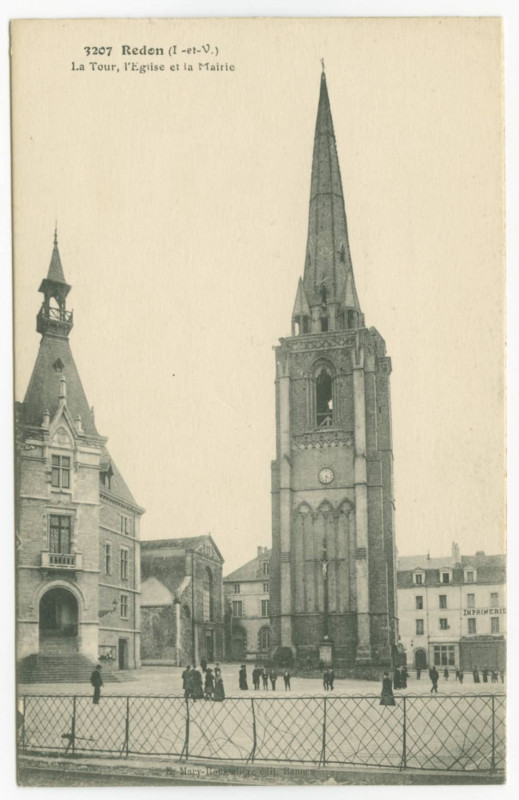 Carte postale ancienne 3207. -  Redon (I.-et-V.). - La Tour, l'Eglise et la Mairie