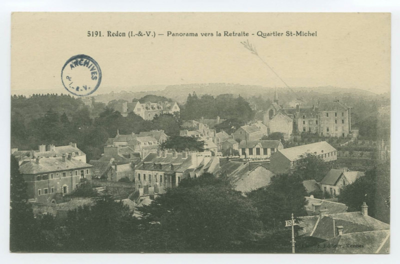 Carte postale ancienne 5191.  Redon (I.-et-V.) -Panorama vers la Retraite - Quartier St-Michel