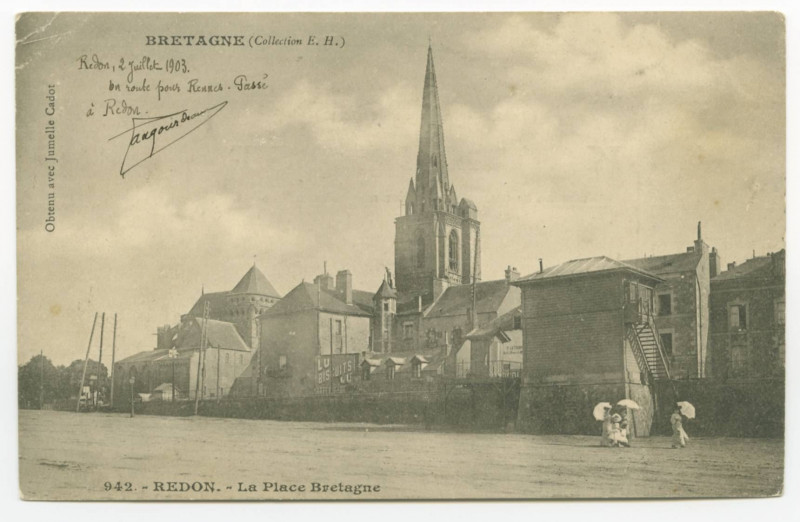 Carte postale ancienne 942.- Redon.- La Place de Bretagne