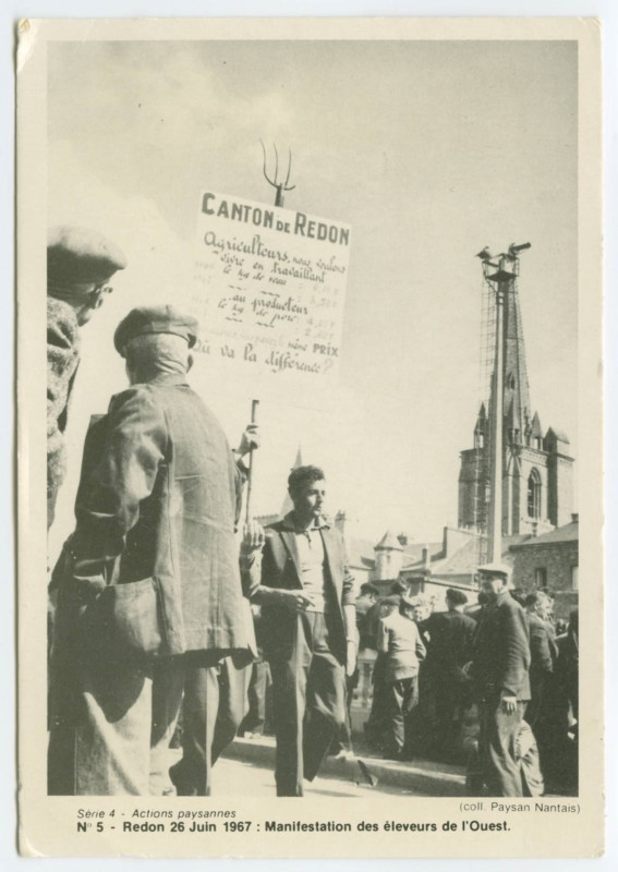 Carte postale ancienne N°5 - Redon 26 juin 1967 : Manifestation des éleveurs de l'Ouest Série 4 - Actions paysannes