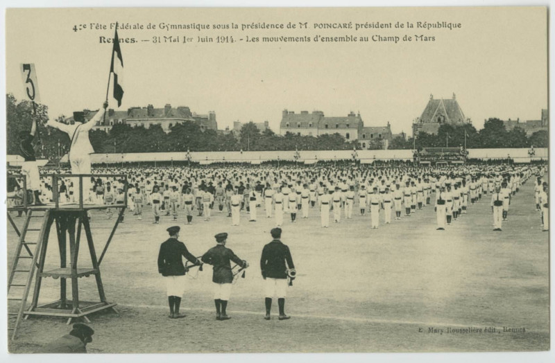 Carte postale ancienne 40e Fête Fédérale de Gymnastique sous la Présidence de M. Poincaré, président de la République.- Rennes.- 31 Mai 1er Juin 1914 - Les mouvements