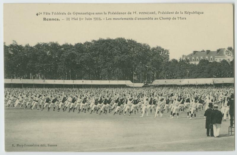 Carte postale ancienne 40e Fête Fédérale de Gymnastique sous la Présidence de M. Poincaré, président de la République.- Rennes.- 31 Mai 1er Juin 1914 - Les mouvements