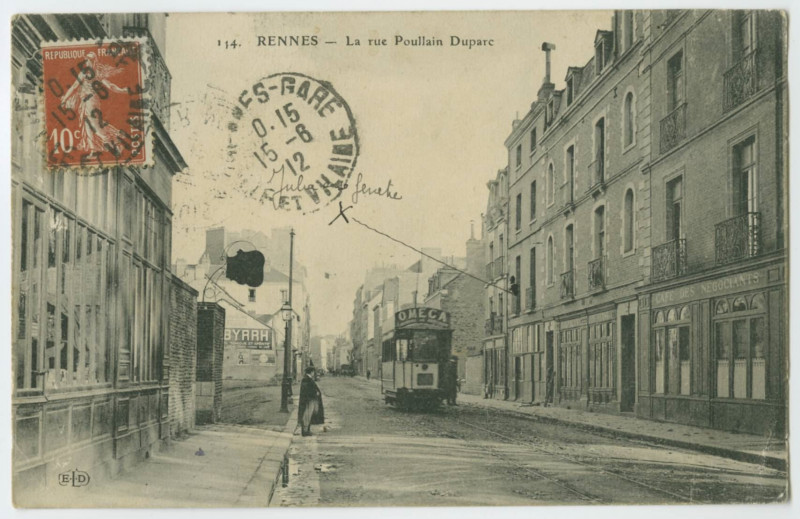 Carte postale ancienne 114 -  Rennes - La Rue Poullain Duparc