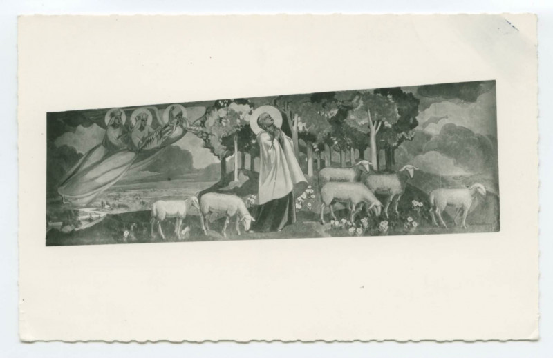 Carte postale ancienne Eglise Ste Jeanne D'Arc - Rennes (I.-et-V.)  Jeanne écoutant les voix. (Fresque de M. Mériel-Bussy)