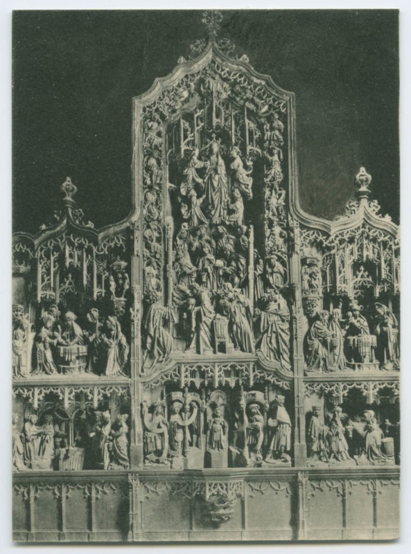 Carte postale ancienne [RENNES La Cathédrale - Retable en bois sculpté du XV° siècle, représentant lavie de la Ste Vierge, ornait le maître-autel de l'ancienne Cathéd