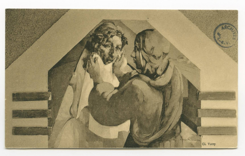 Carte postale ancienne [Peinture représantant Sainte-Véronique essuyant le visage du Christ montant au Calvaire]