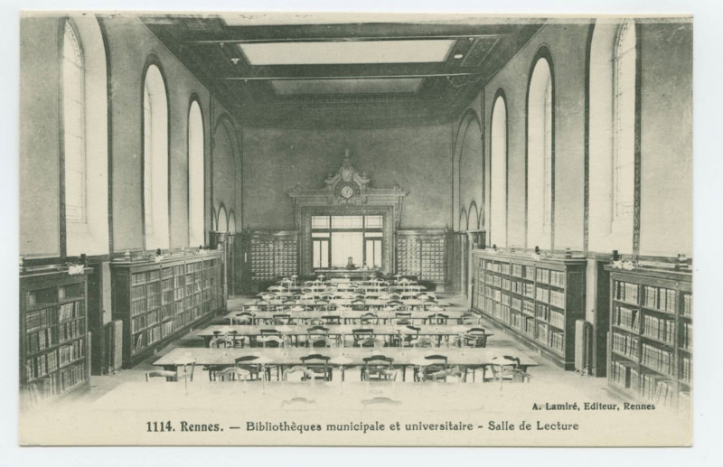 Carte postale ancienne 1114. Rennes - Bibliothèques municipale et universitaire - Salle de Lecture.