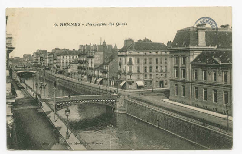 Carte postale ancienne Rennes. -Perspective des Quais