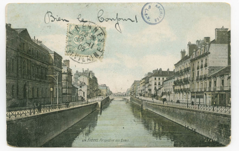 Carte postale ancienne 614. - Rennes. - Perspective des Quais.