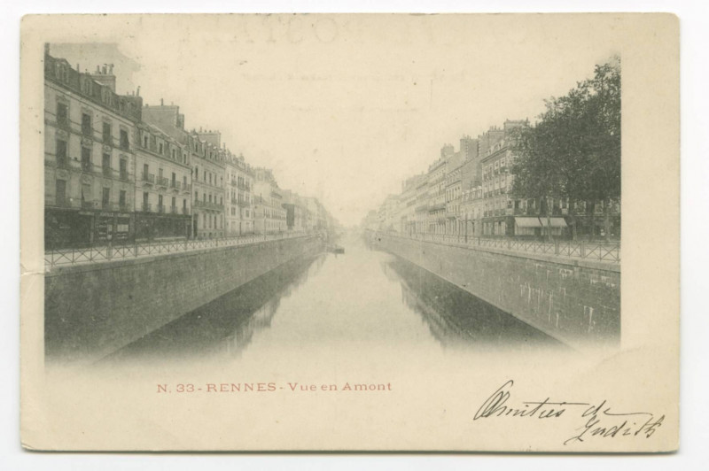 Carte postale ancienne N.33. - Rennes. - Vue en Amont.