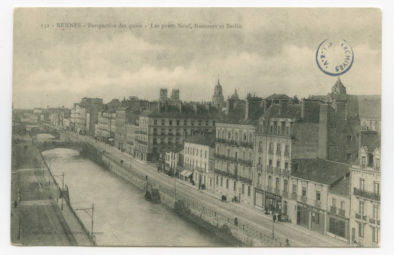 Carte postale ancienne 132.- Rennes. - Perspective des Quais - Les Ponts Neuf, Nemors et Berlin.