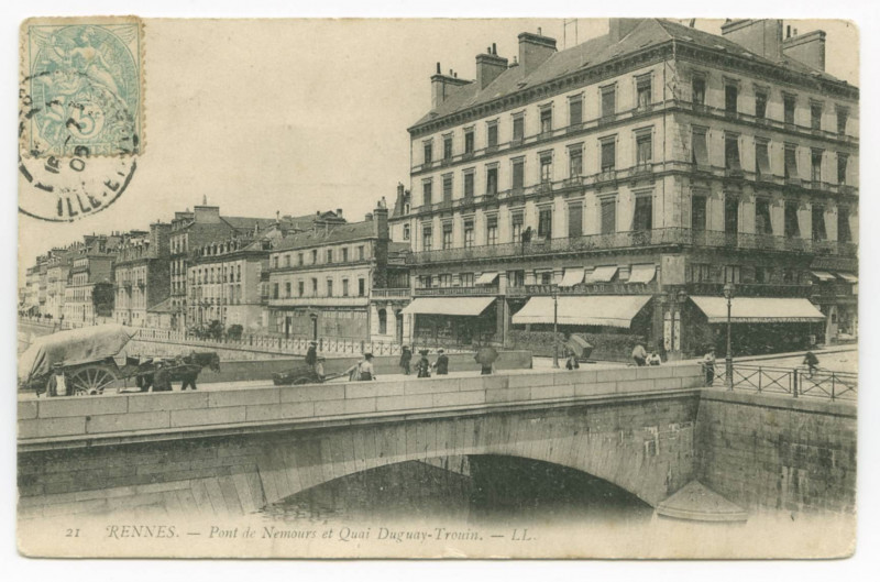 Carte postale ancienne 21. - Rennes - Pont de Nemours et Quai Duguay-Trouin.