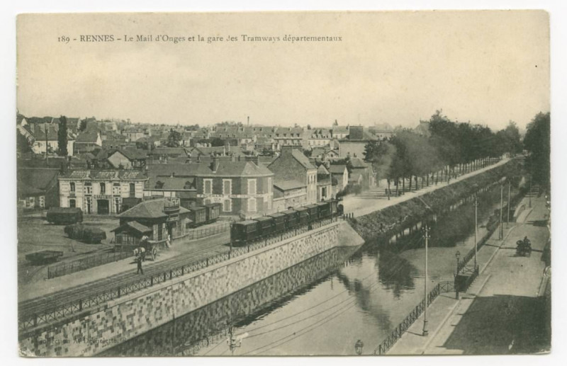 Carte postale ancienne 189. - Rennes - Le Mail d'Onges et la gare des Tramways départementaux.