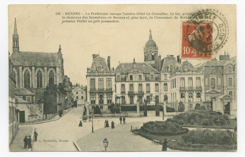 Carte postale ancienne 136 - Rennes - La Préfecture occupe l'ancien hôtel Le Cornulier