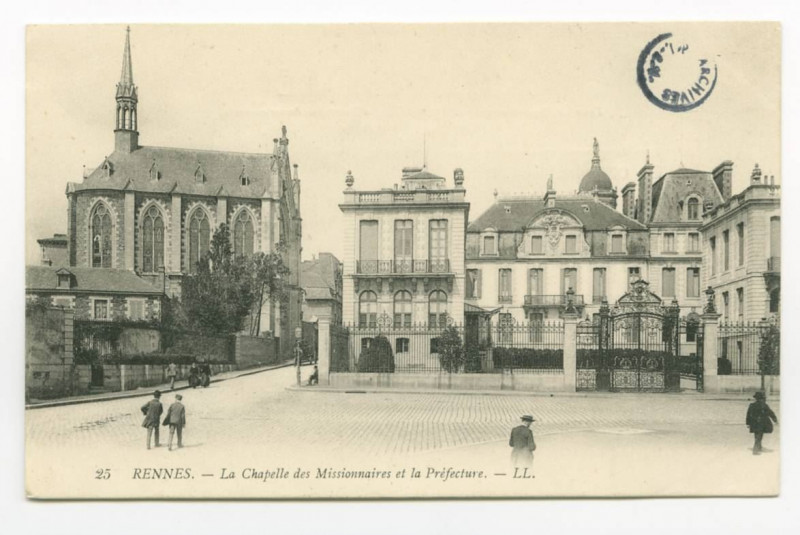 Carte postale ancienne 25 - Rennes - La Chapelle des Missionnaires et la Préfecture