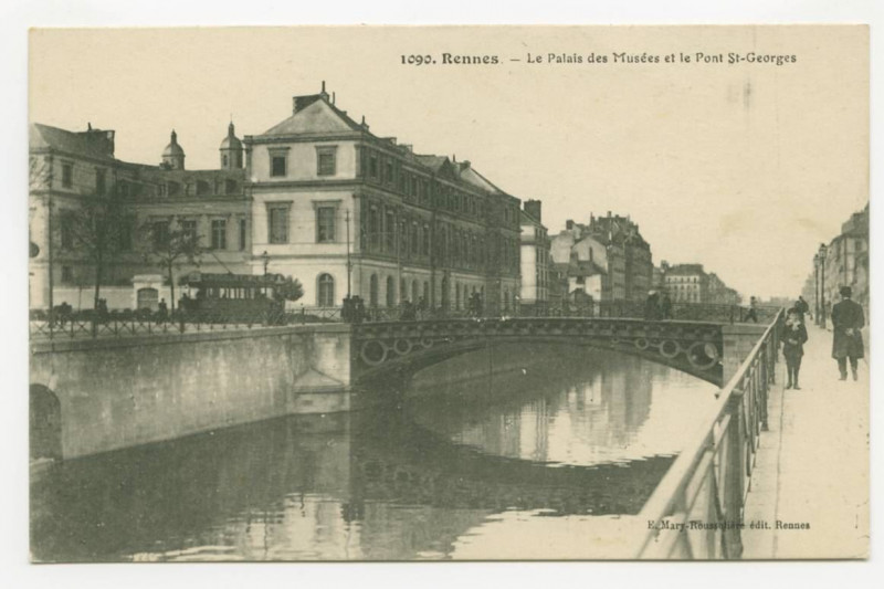 Carte postale ancienne 1090 - Rennes - Le Palais des Musées et le Pont Saint Georges