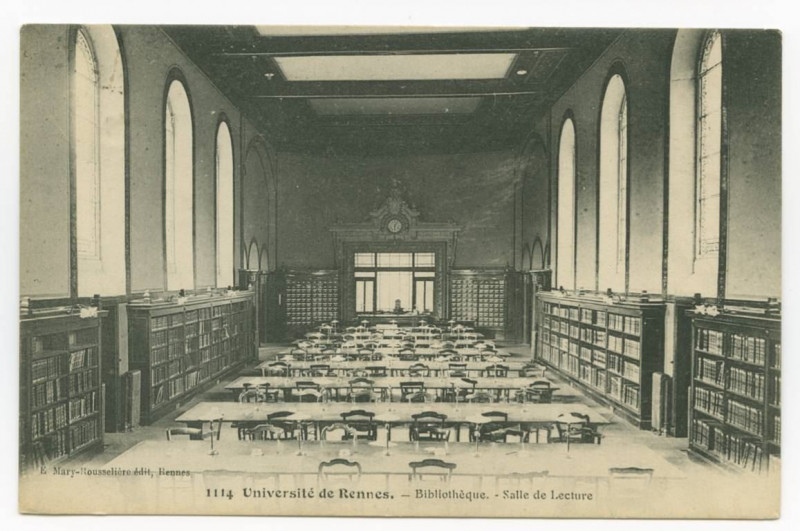 Carte postale ancienne 1114 - Université de Rennes - Bibliothèque - Salle de lecture