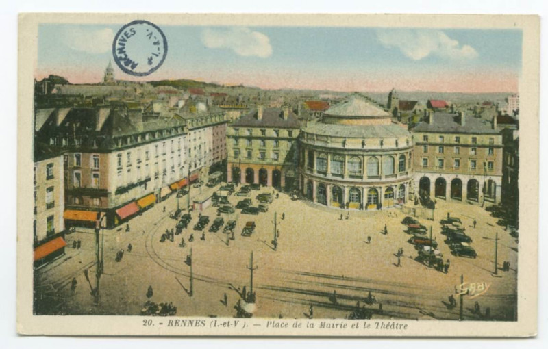 Carte postale ancienne 20. - Rennes (I. - Et. - V). - Place De La Mairie Et Le Theatre