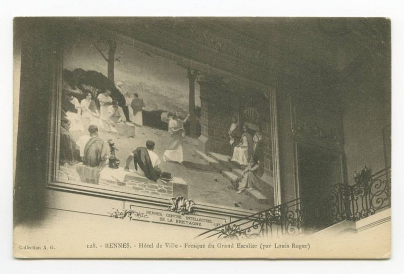 Carte postale ancienne 128. Rennes. - Hotel De Ville - Fresque Du Grand Escalier (par Louis Roger)