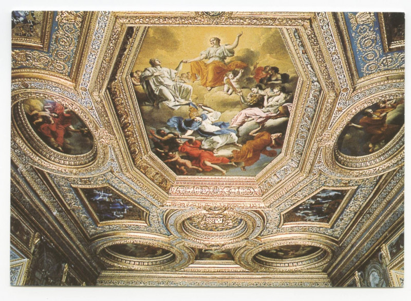 Carte postale ancienne Parlement de de Bretagne, plafond de la Grand'Chambre avant incendie.
