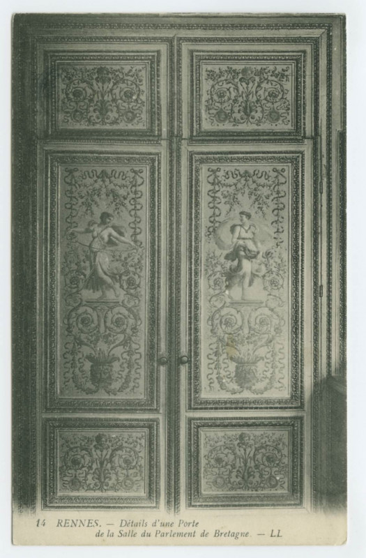 Carte postale ancienne 14.- Rennes. - Détails d'une Porte de la Salle du Parlement de Bretagne.