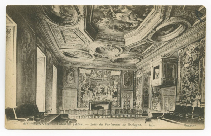 Carte postale ancienne 20.- Rennes. - Palais de Justice. - Salle du Parlement de Bretagne.