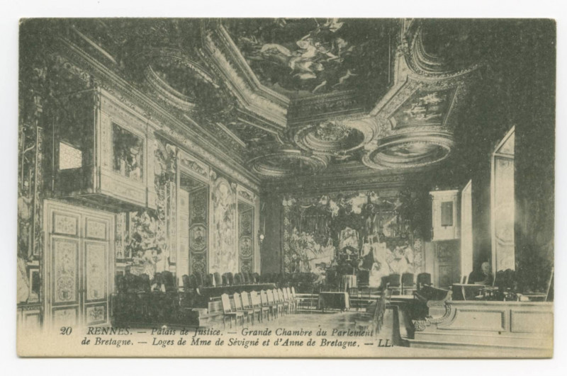 Carte postale ancienne 20. - Rennes. - Palais de Justice - Grand'Chambre du Parlement de Bretagne. - Loges de Mme de Sévigné et d'Anne de Bretagne.