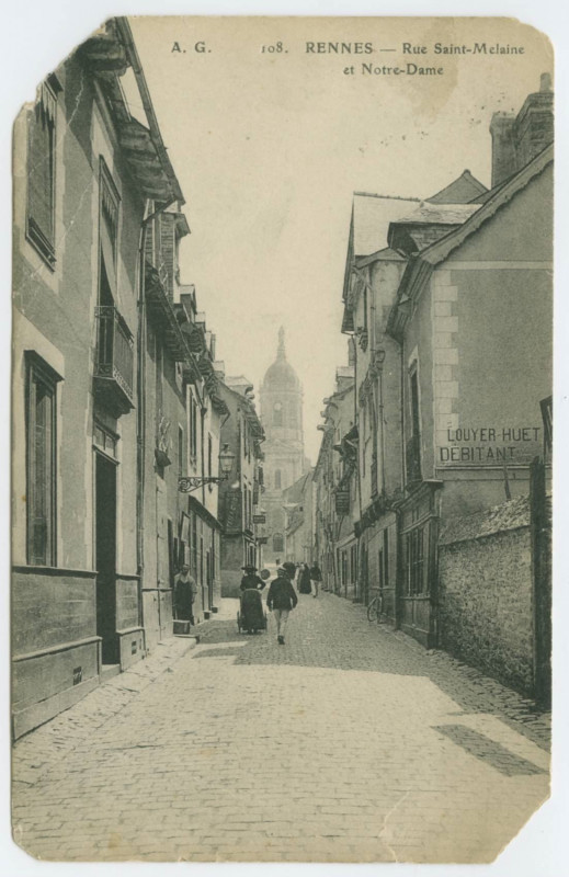 Carte postale ancienne 108 Rennes - Rue Saint-Mélaine et Notre-Dame
