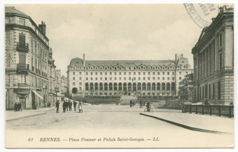 Carte postale ancienne 61. - Rennes - Place Pasteur et Palais Saint-Georges.