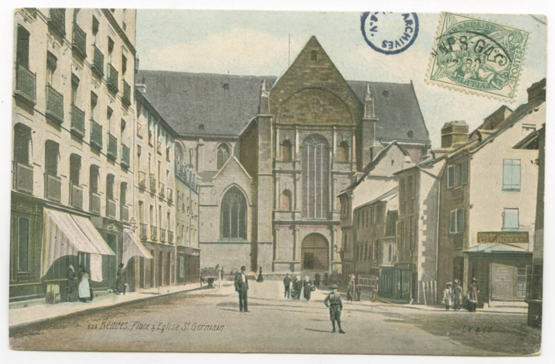 Carte postale ancienne 620. Rennes. Place & Eglise St Germain