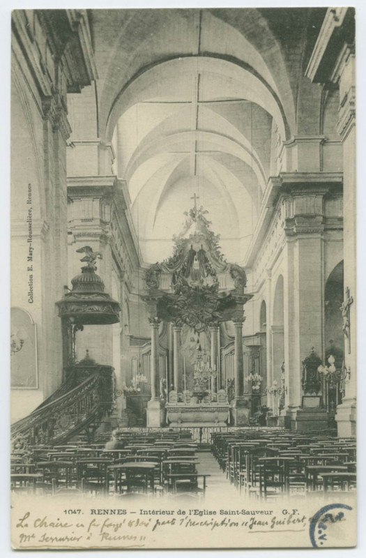 Carte postale ancienne 1047. Rennes.- Intérieur de l'Eglise Saint-Sauveur G.F.