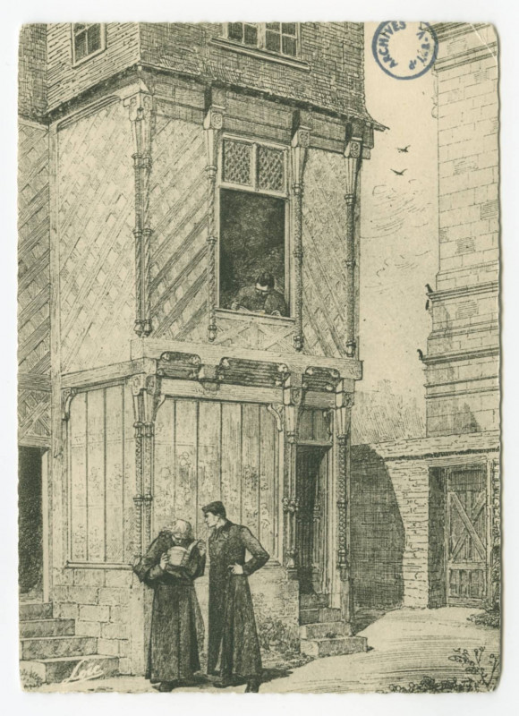 Carte postale ancienne 18 - Le vieux Rennes - La Maison dite de l'Oratoire, Rue du Griffon et Rue des Dames. (par Busnel.)