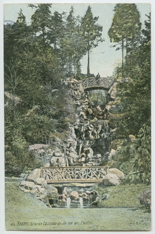 Carte postale ancienne 612. Rennes. - Grande Cascade du Jardin des Plantes.