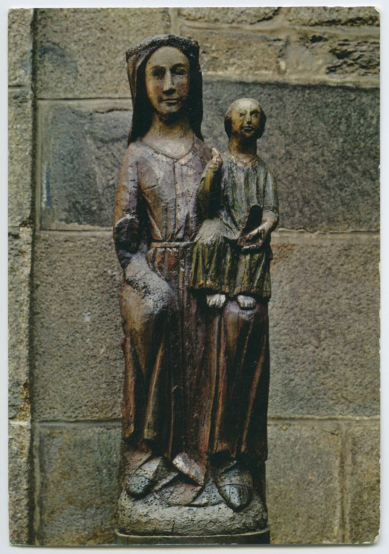 Carte postale ancienne Rennes - Eglise Saint-Sauveur -Notre-Dame des Miracles et Vertus Statue ancienne Xiii - XIV° siècle