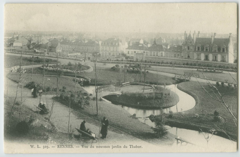 Carte postale ancienne 503. - Rennes. - Vue du nouveau jardin du Thabor