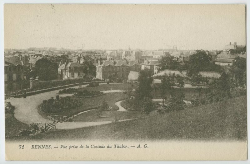 Carte postale ancienne 71. - Rennes. - Vue prise de la Cascade du Thabor.
