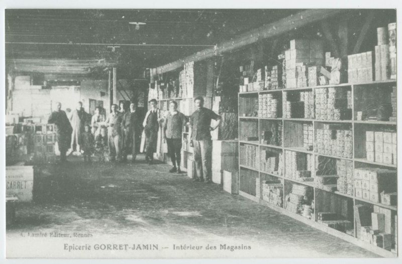 Carte postale ancienne Epicerie Gorret-Jamin - Intérieur des Magasins.