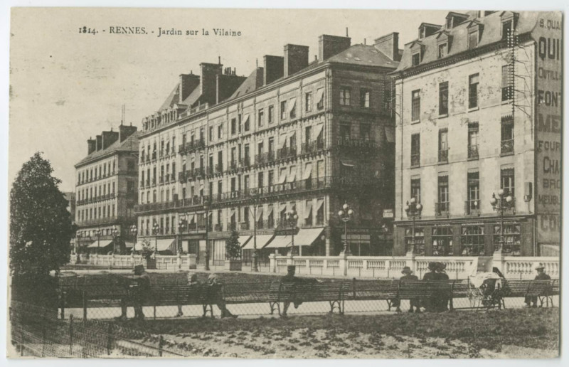 Carte postale ancienne 1814. Rennes. - Jardins sur la Vilaine.