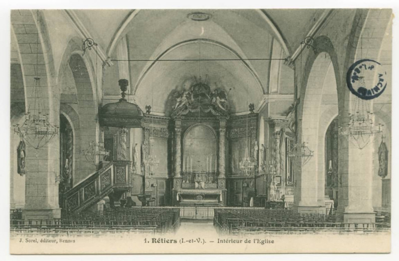 Carte postale ancienne 1. Rétiers (I.-et-V.). - Intérieur de l'Eglise.