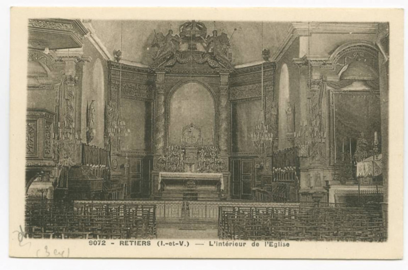 Carte postale ancienne 9072. Rétiers (I.-et-V.). - Intérieur de l'Eglise.