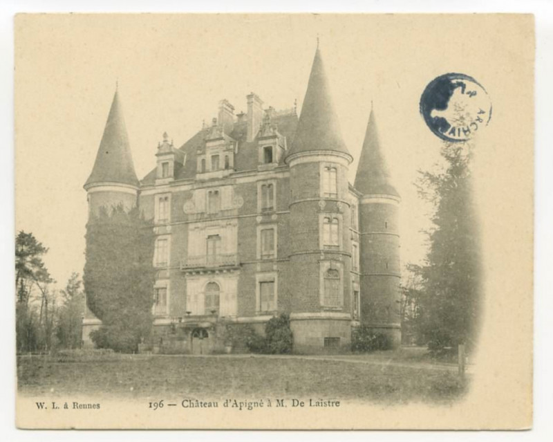 Carte postale ancienne 196 - Château d'Apigné à M. de Laistre.