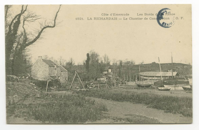 Carte postale ancienne 1821. La Richardais - Le chantier de construction G.F.